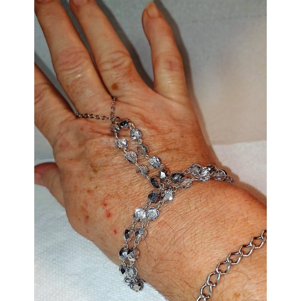 HandMade Double strand of Silver & clear Fire polish Crystals slave bracelet or